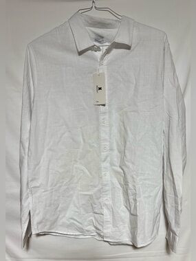 JEKAOYI Button Down Linen Shirt for Men Casual Long Sleeve Regular Fit, Sz L,NWT